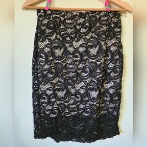 3/$20 SUZY SHIER Black Lace Stretchy Knee Length Pencil Skirt, Med
